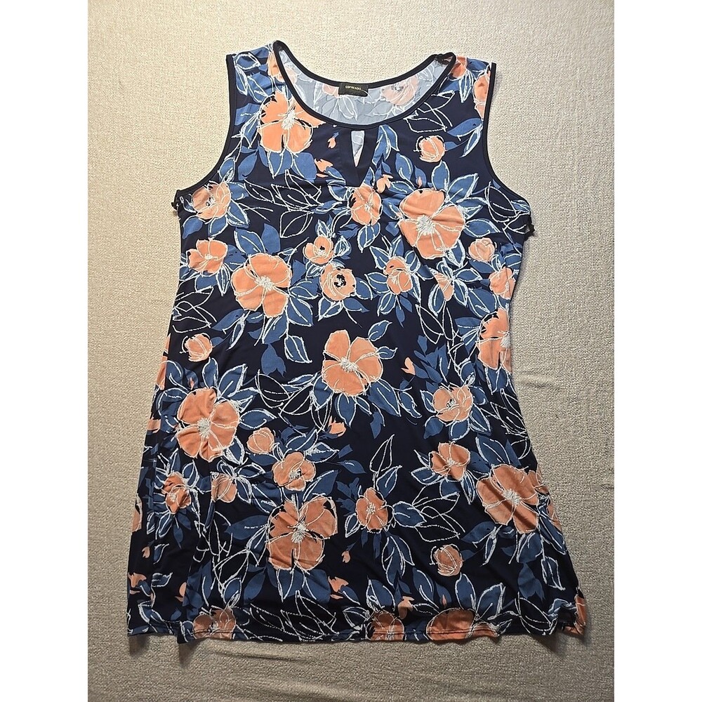 Expresso Size 1X Knit Sleeveless Texture on Flowers Knee Length Stretch